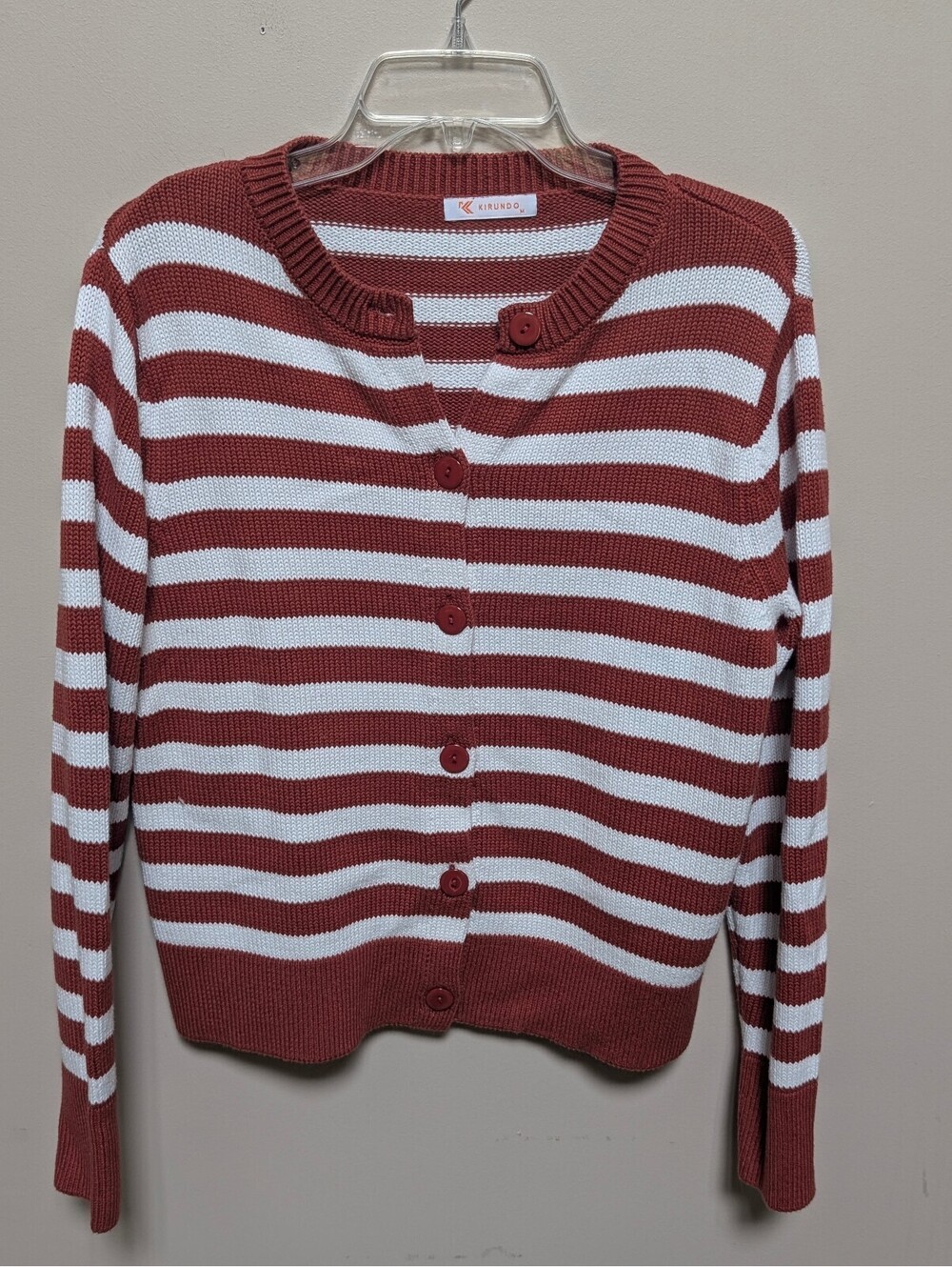 Kirundo Women's Medium Striped Button-Up Cotton Cardigan Sweater